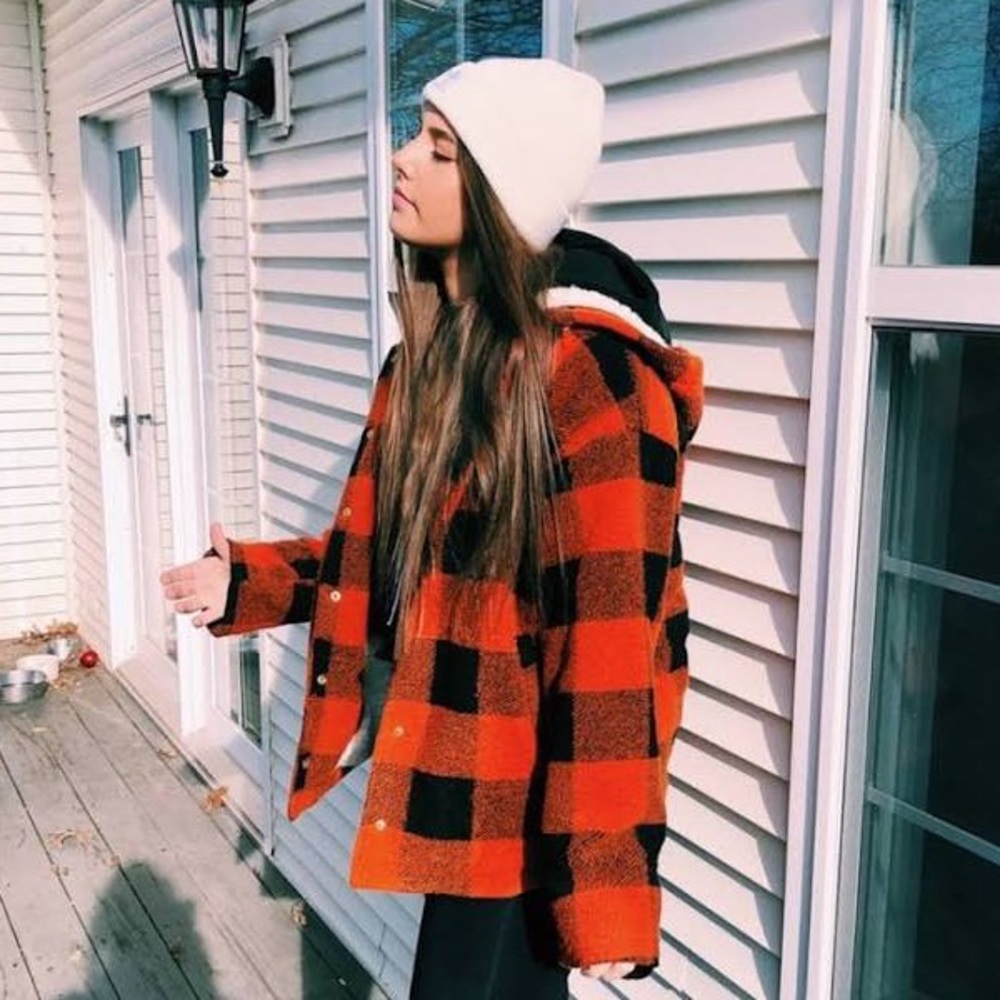 FOREVER 21 Plaid Hooded Sherpa Jacket